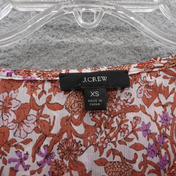 J Crew Ruffle Crinkle Chiffon Top Blouse Women XS Orange Womens Fete Floral‎ - Picture 5 of 12